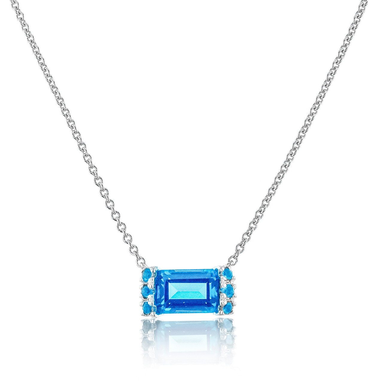 Emerald Cut Blue Topaz Necklace