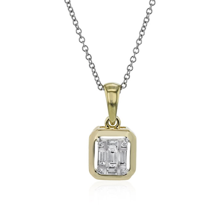 Simon G. Two Tone Diamond Geometric Pendant Necklace In Solid 18K White / Yellow Gold