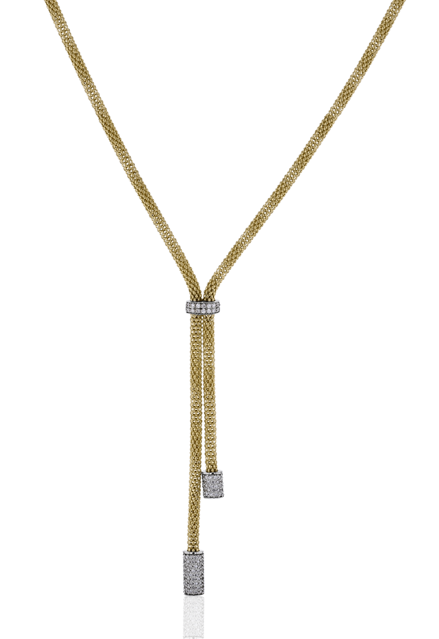 Simon G. Diamond Lariat Gold Mesh Chain Necklace