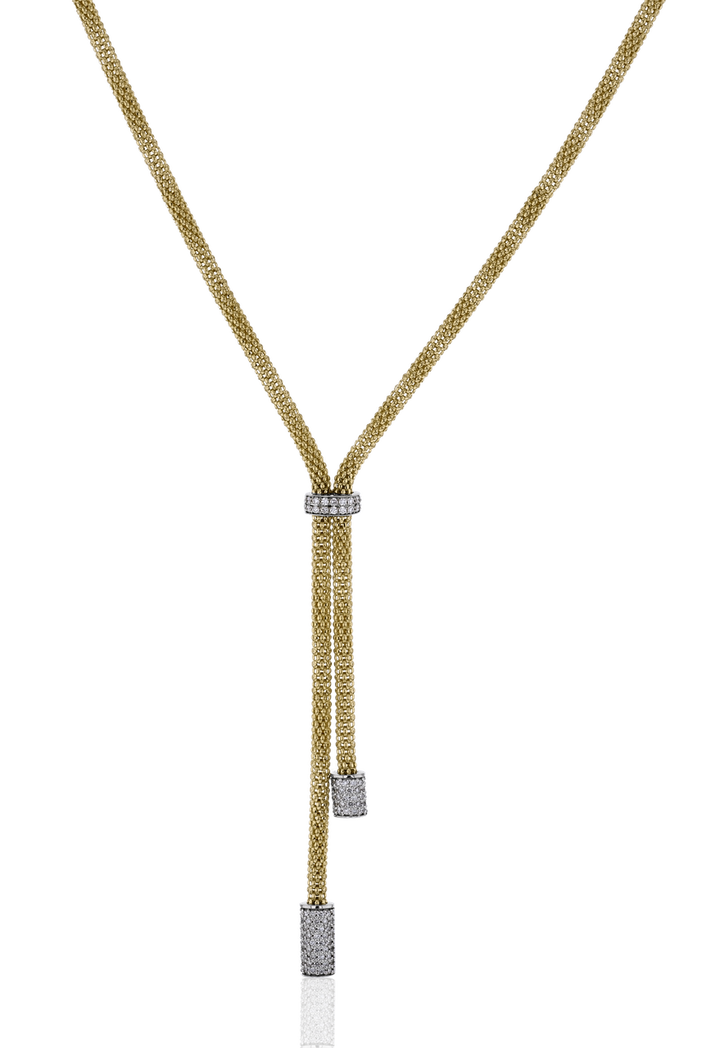 Simon G. Diamond Lariat Gold Mesh Chain Necklace In Solid 18K White / Yellow Gold