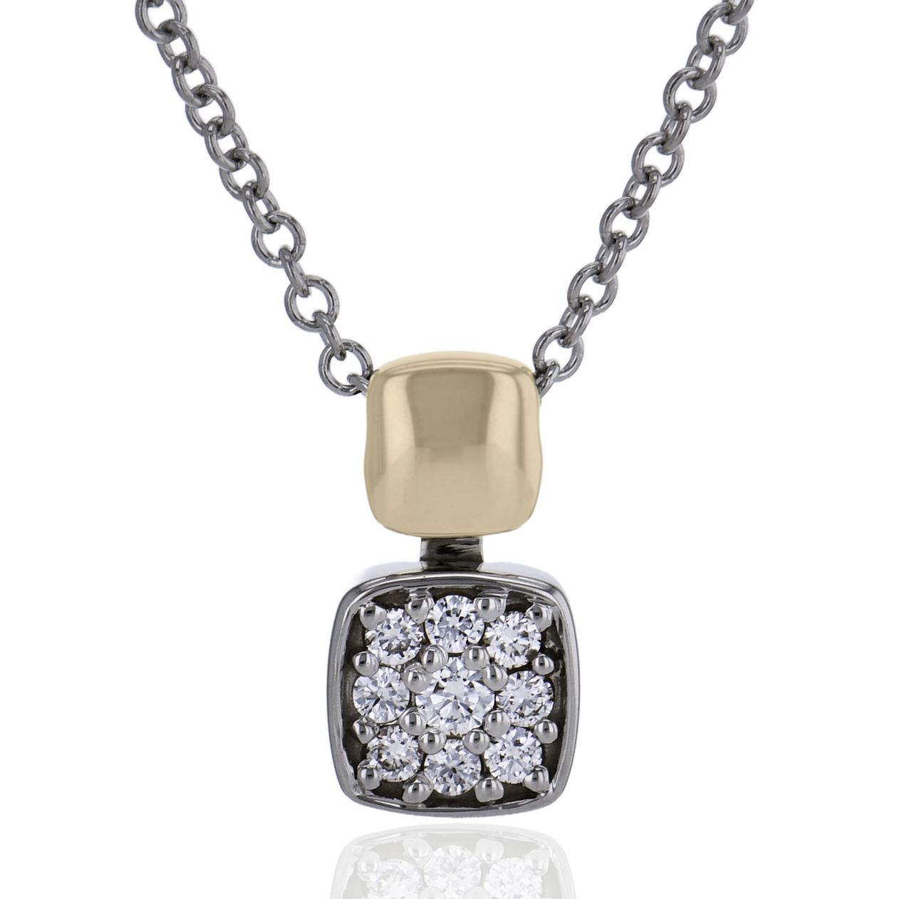 Diamond Two Tone Square Pendant Necklace