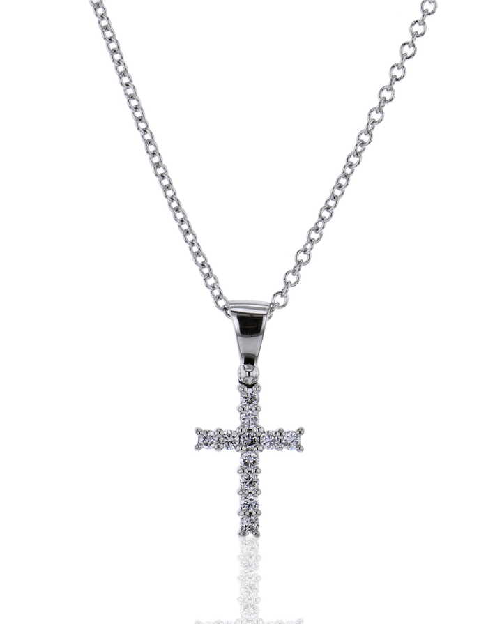 Diamond Cross Pendant Necklace In Solid 14K White Gold