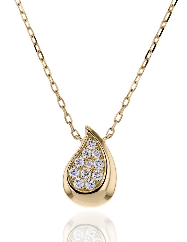 Diamond Teardrop Gold Pendant Necklace In Solid 14K Yellow Gold
