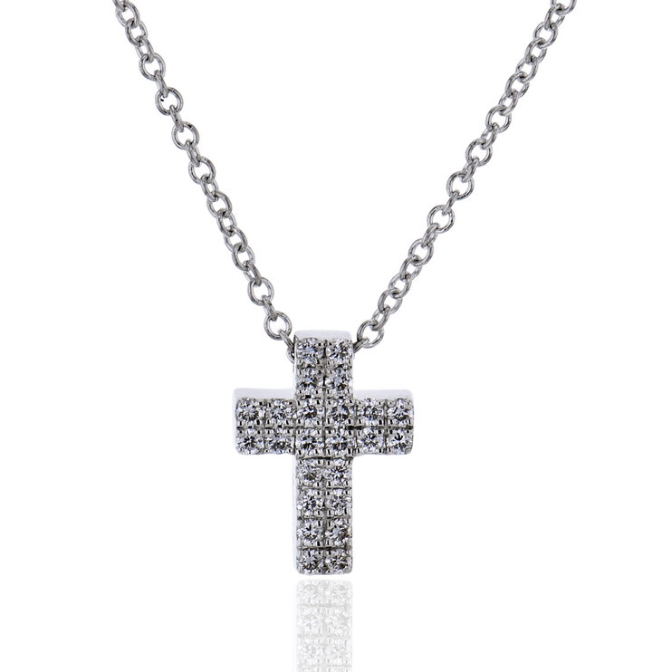 Diamond Cross Pendant Necklace In Solid 14K White Gold