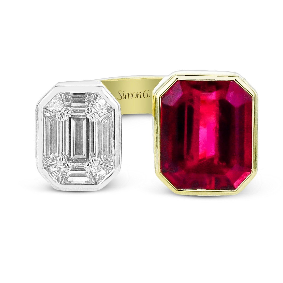 Simon G. Rubellite & Diamond Two Stone Ring