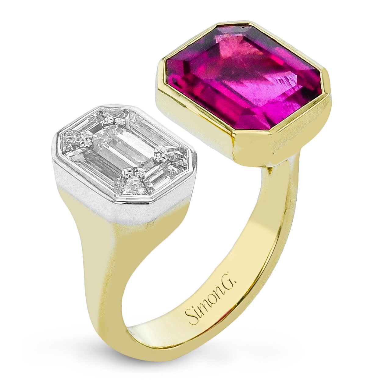 Simon G. Rubellite & Diamond Two Stone Ring