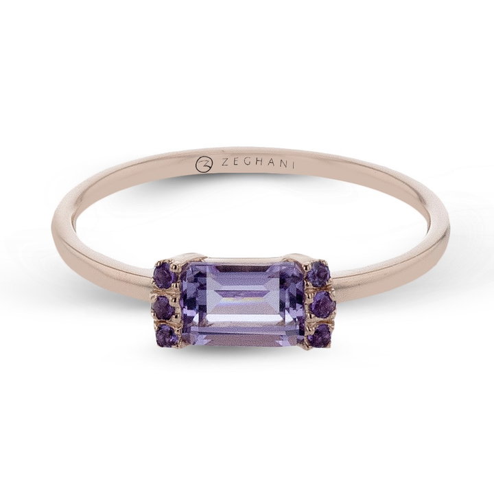 Emerald Cut Amethyst Ring In Solid 14K Rose Gold
