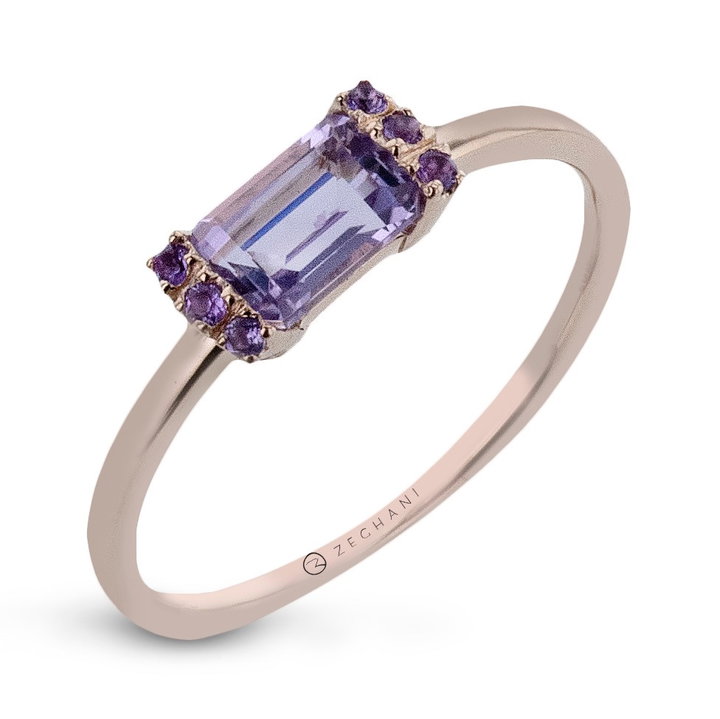 Emerald Cut Amethyst Ring In Solid 14K Rose Gold