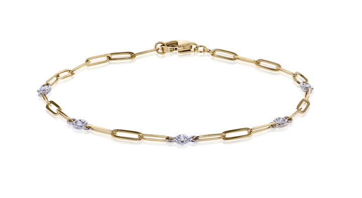 Bezel Diamond Gold Paperclip Bracelet In Solid 14K White / Yellow Gold