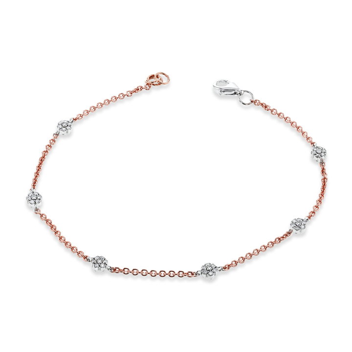 Simon G. Flower Diamond Station Bracelet In Solid 18K Rose Gold/white Gold