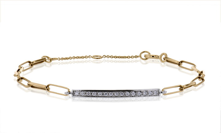 Diamond Channel Bar Bracelet In Solid 14K White / Yellow Gold