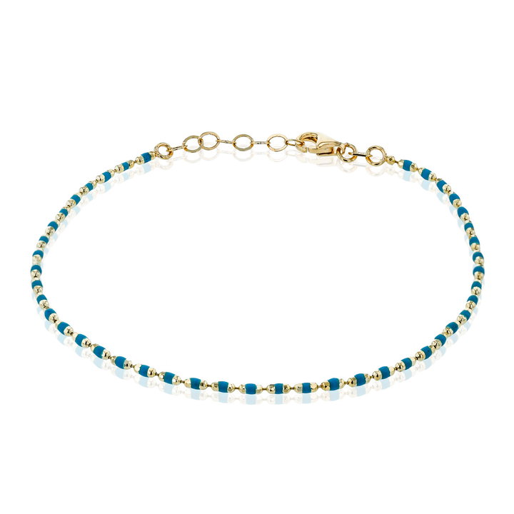 Turquoise Gold Beaded Bracelet In Solid 14K Yellow Gold