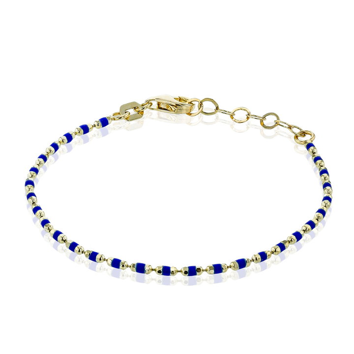 Lapis Gold Beaded Bracelet In Solid 14K Yellow Gold