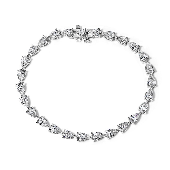 Pear Shaped Lab Grown Diamond Tennis Bracelet In White Gold 14K