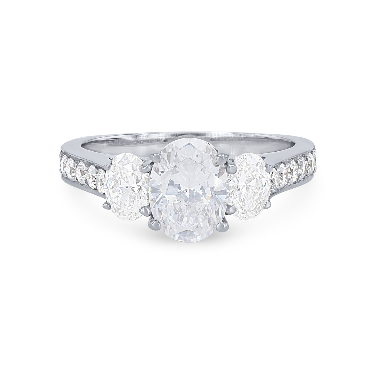 Three Stone Oval Diamond Beadset Engagement Setting