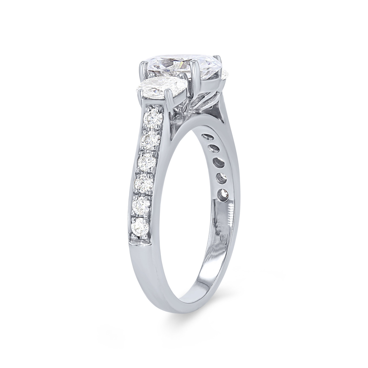 Three Stone Oval Diamond Beadset Engagement Setting