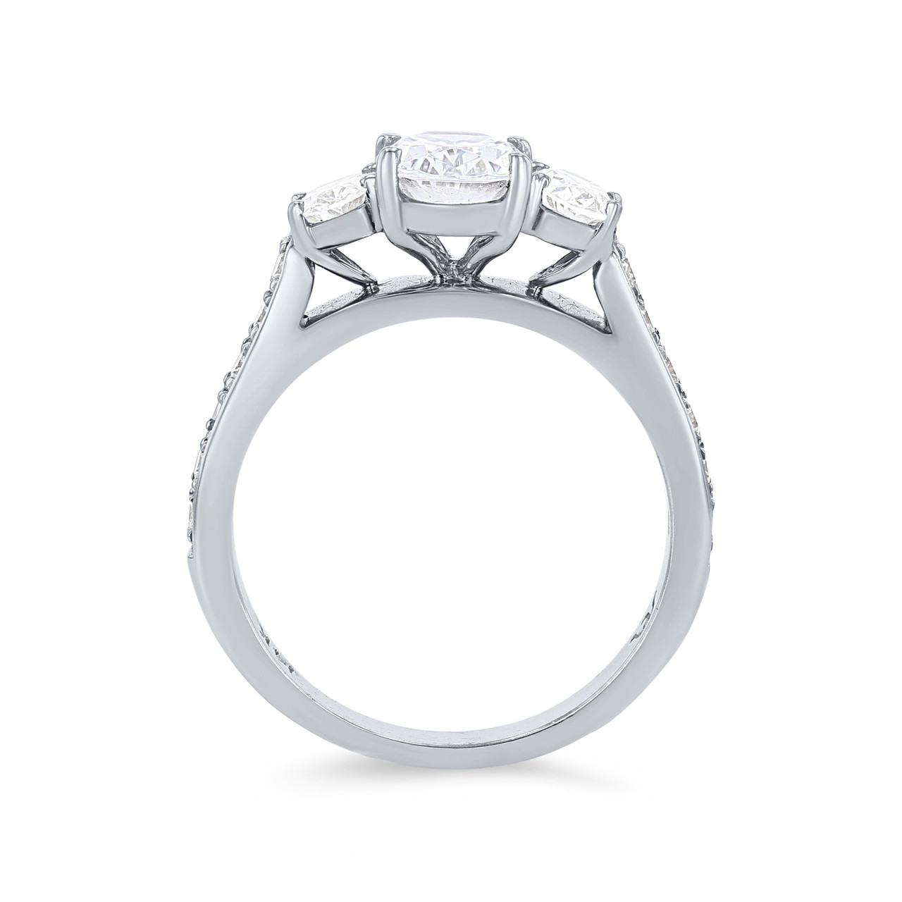 Three Stone Oval Diamond Beadset Engagement Setting