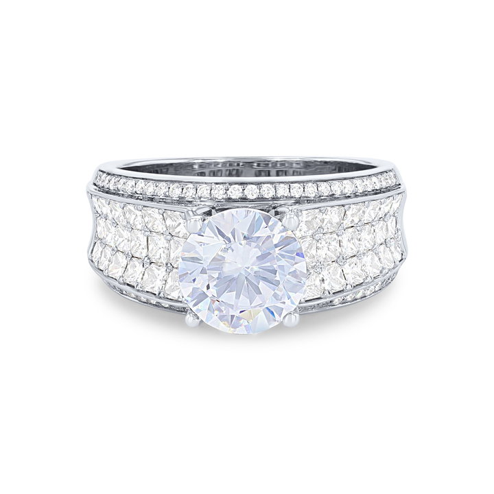Simon G. Princess and Round Diamond Five Row Engagement Setting In White Gold 18K