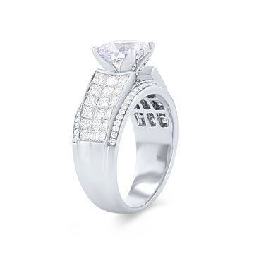 Simon G. Princess and Round Diamond Five Row Engagement Setting In White Gold 18K