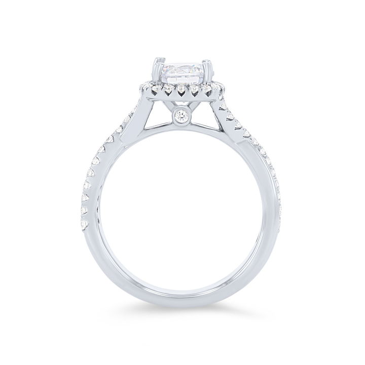White Gold 14K Cushion Halo Twist Half Diamond Engagement Setting