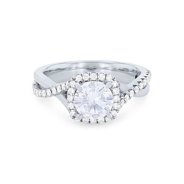 White Gold 14K Cushion Halo Twist Half Diamond Engagement Setting