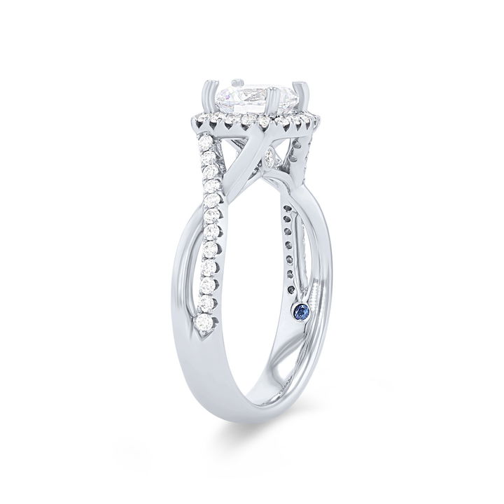 White Gold 14K Cushion Halo Twist Half Diamond Engagement Setting
