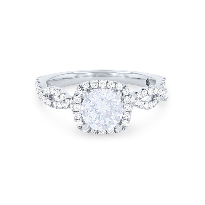 White Gold 14K Cushion Halo Open Twist Engagement Setting