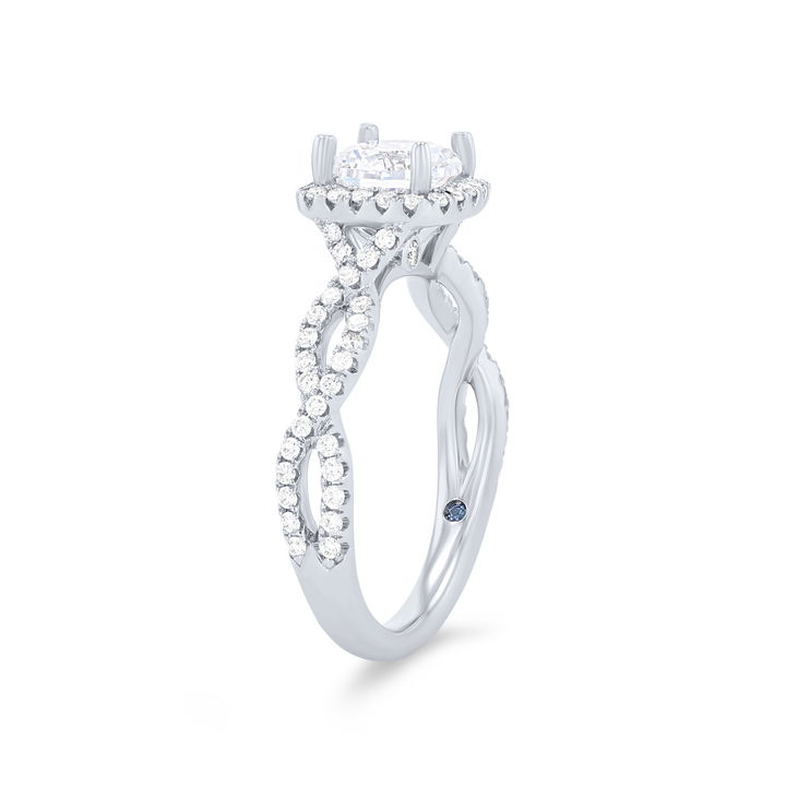 White Gold 14K Cushion Halo Open Twist Engagement Setting