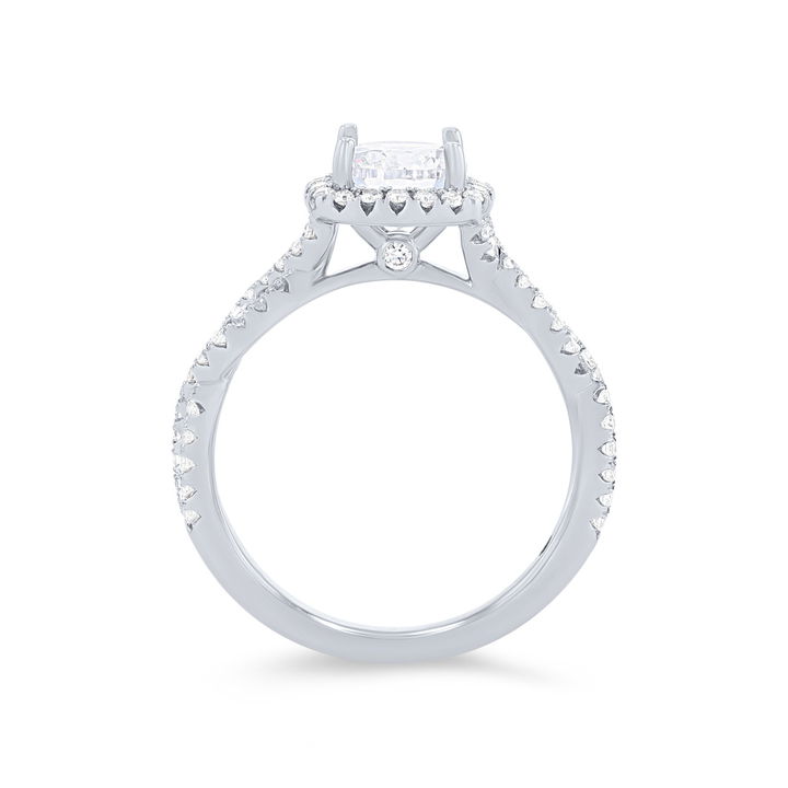 White Gold 14K Cushion Halo Open Twist Engagement Setting