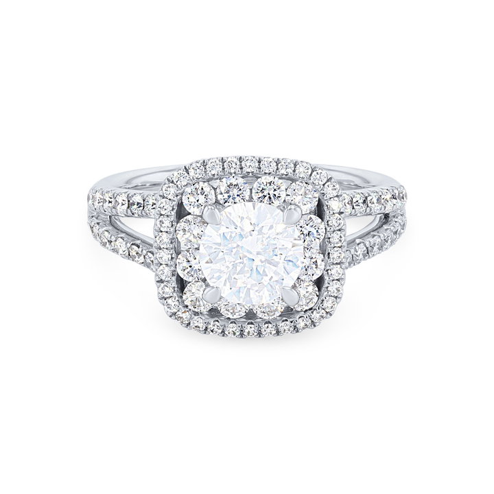 Double Halo Split Engagement Setting In White Gold 14K