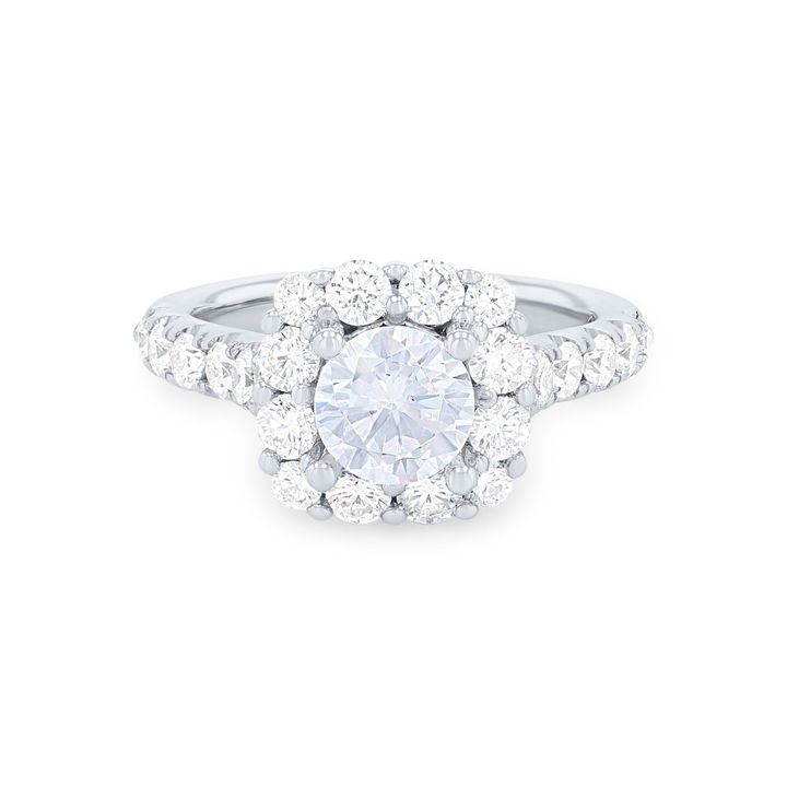 White Gold 14K Cushion Halo Cathedral Engagement Setting