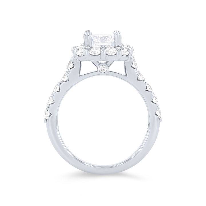 White Gold 14K Cushion Halo Cathedral Engagement Setting