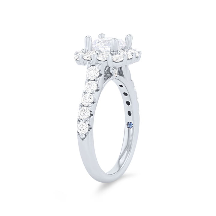 White Gold 14K Cushion Halo Cathedral Engagement Setting