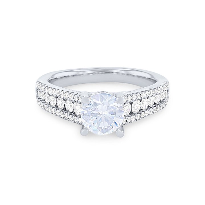 Rose Gold 14K Three Row Diamond Engagement Setting