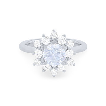 Floral Round Halo Engagement Setting In White Gold 14K