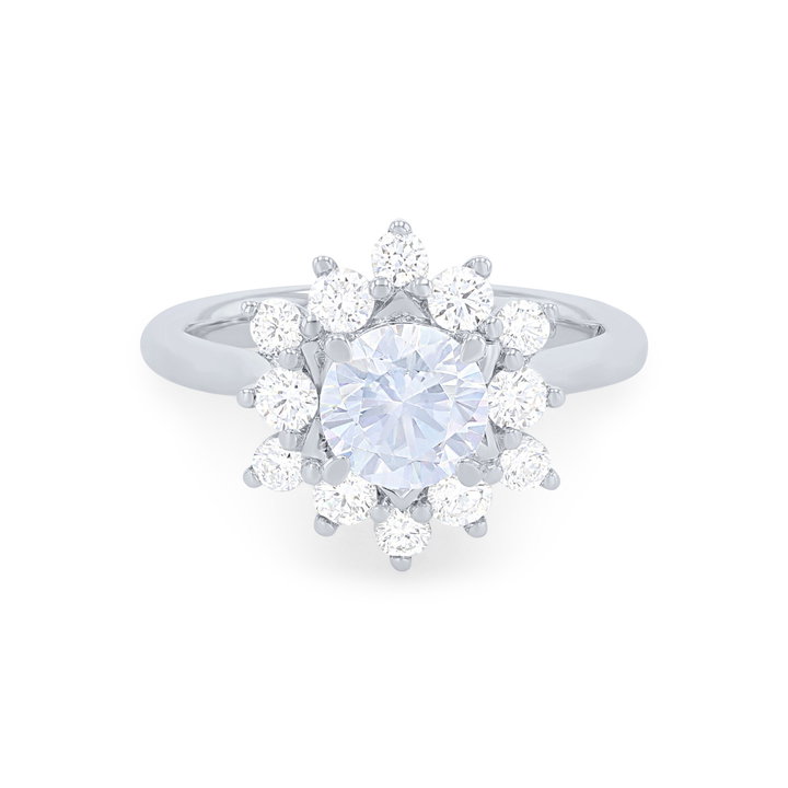 Floral Round Halo Engagement Setting In White Gold 14K