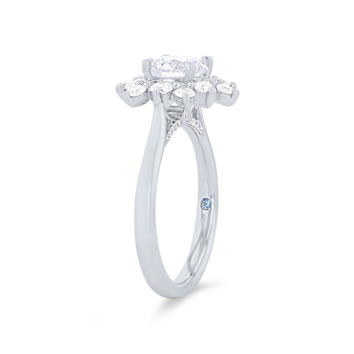 Floral Round Halo Engagement Setting In White Gold 14K