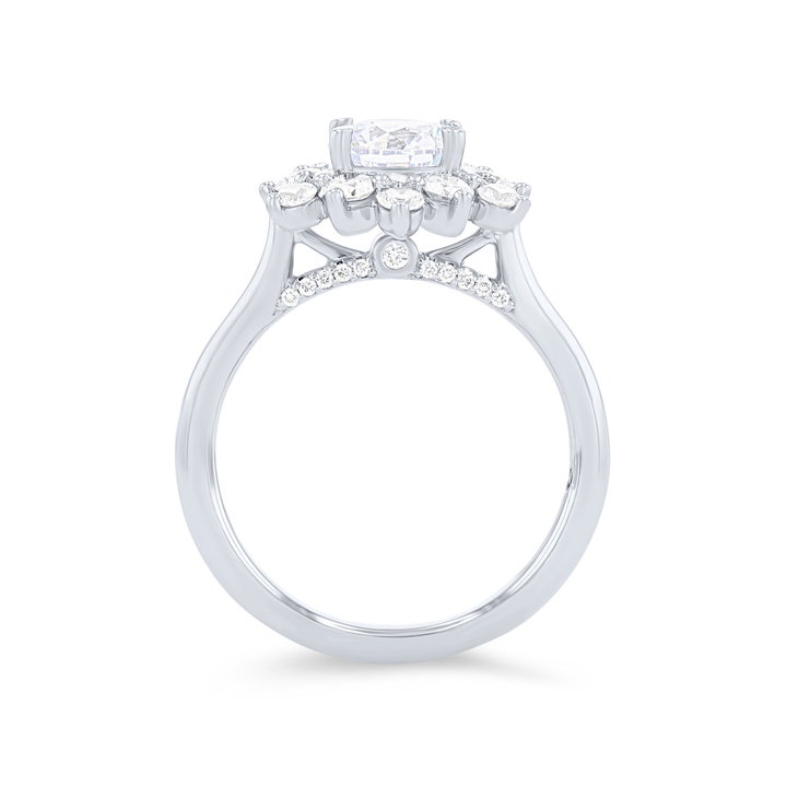 Floral Round Halo Engagement Setting In White Gold 14K