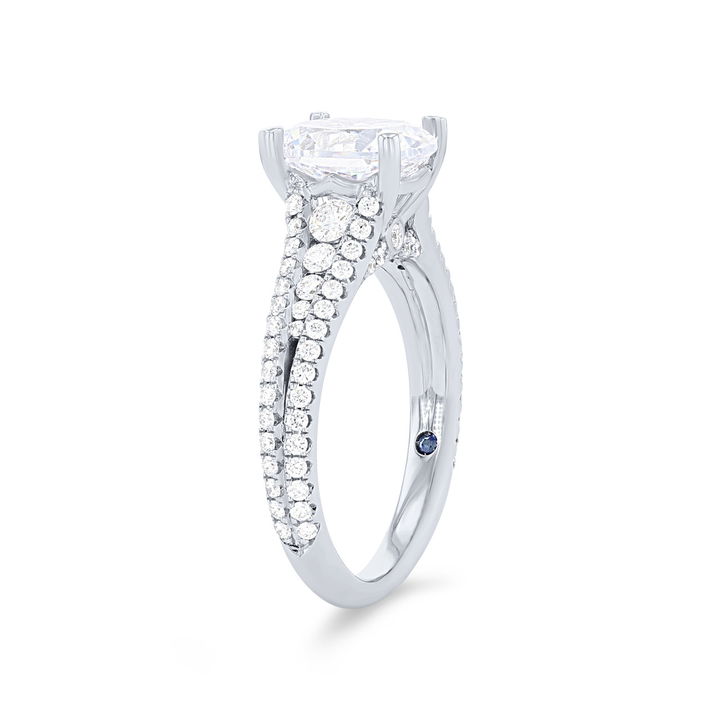 White Gold 14K Graduated Diamond Three Row Engagement Setting