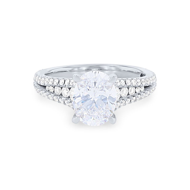 White Gold 14K Graduated Diamond Three Row Engagement Setting