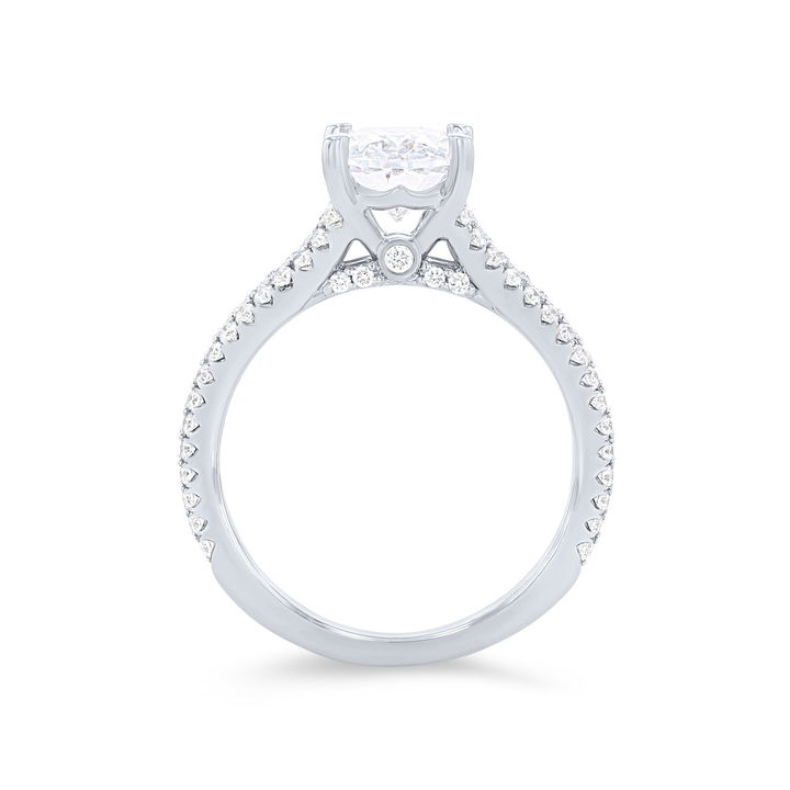 White Gold 14K Graduated Diamond Three Row Engagement Setting