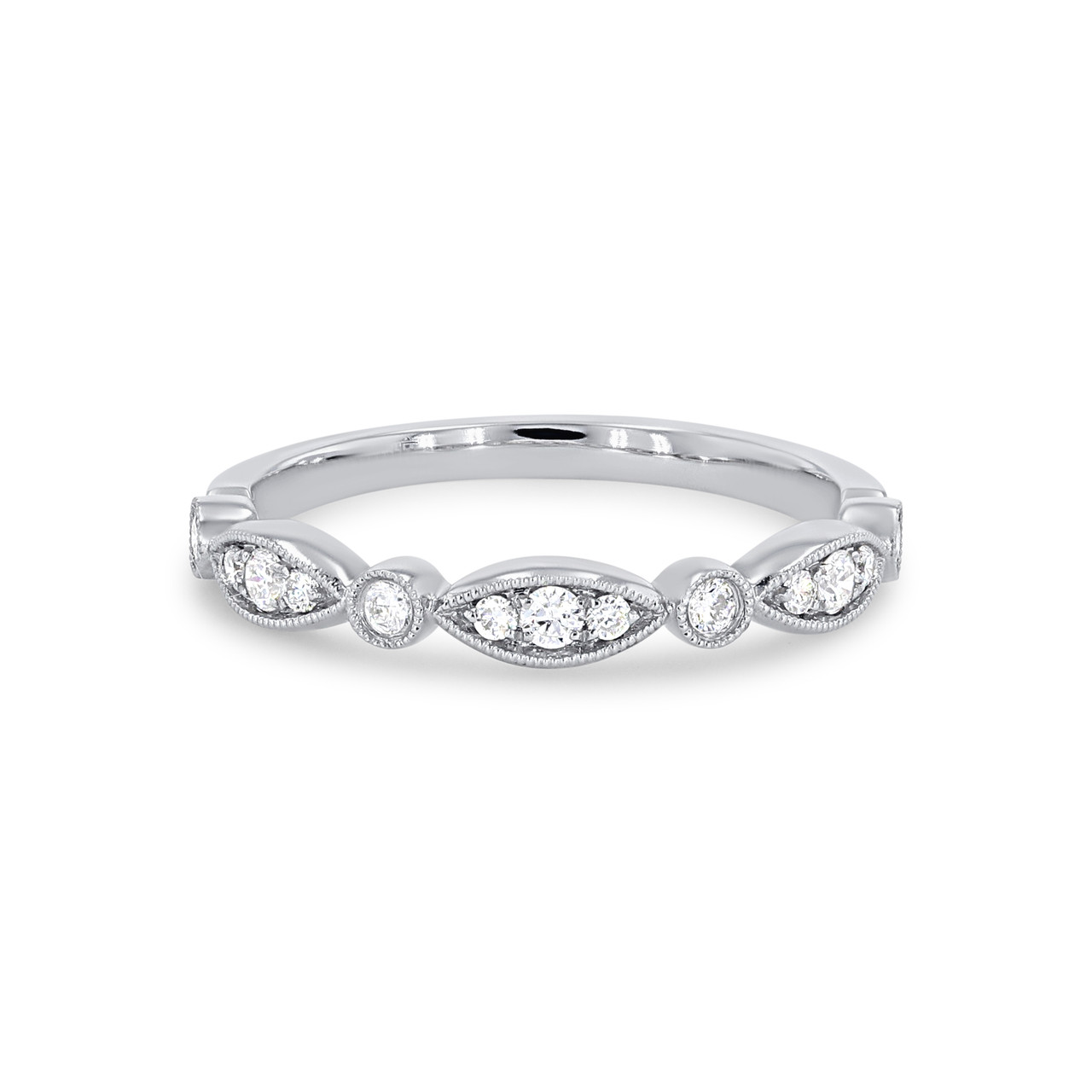 Sylvie Alternating Marquise Frame Milgrain Wedding Band