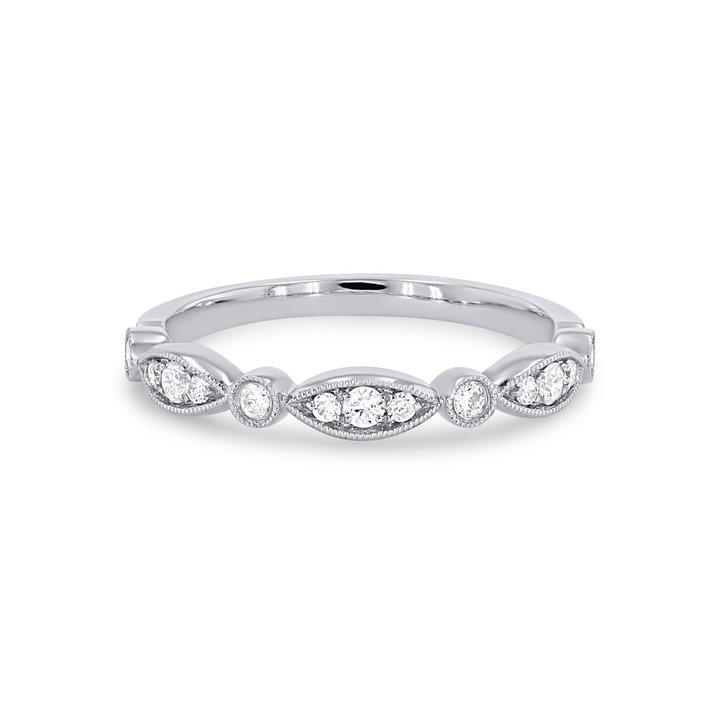 Sylvie Alternating Marquise Frame Milgrain Wedding Band In White Gold 14K