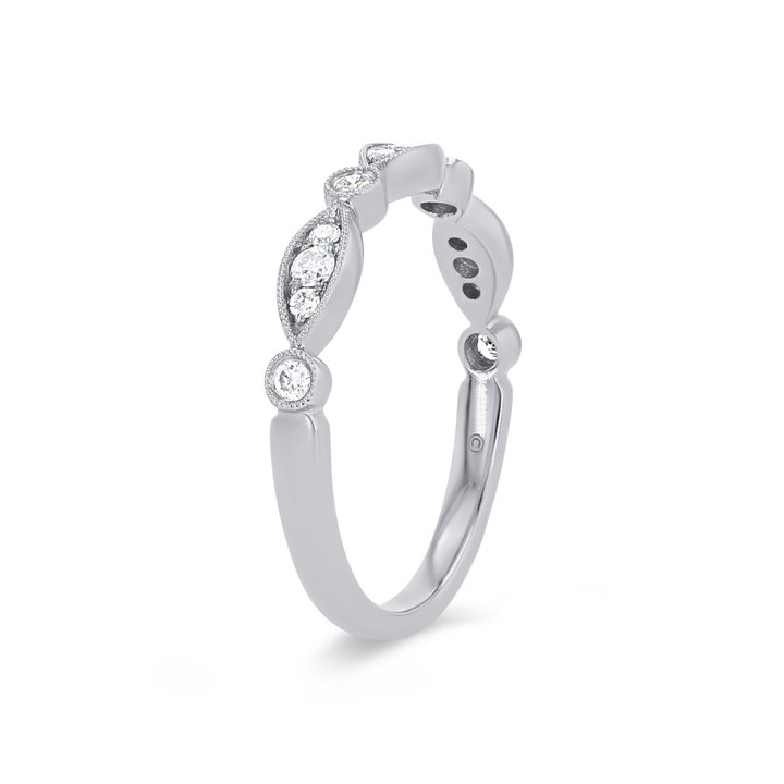 Sylvie Alternating Marquise Frame Milgrain Wedding Band In White Gold 14K