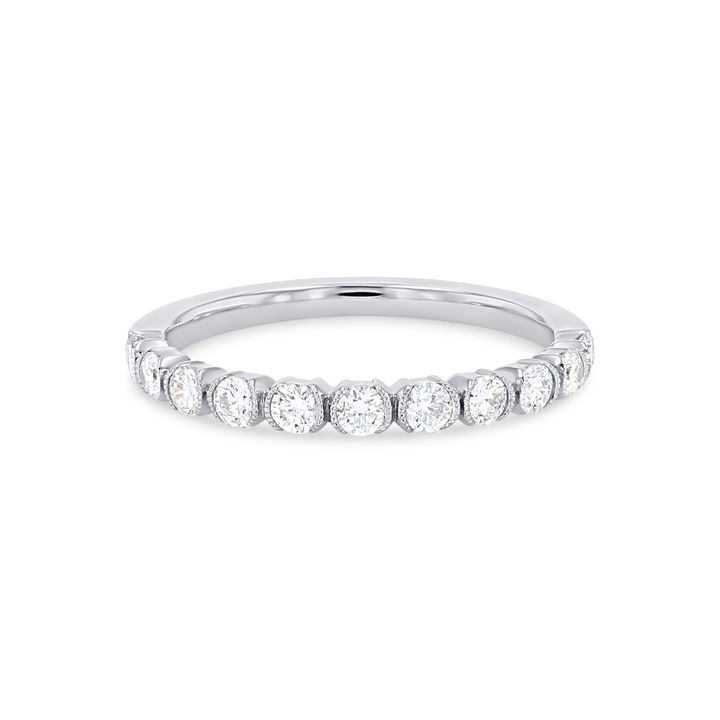 Yellow Gold 14K Sylvie Half Bezel Milgrain Diamond Wedding Band