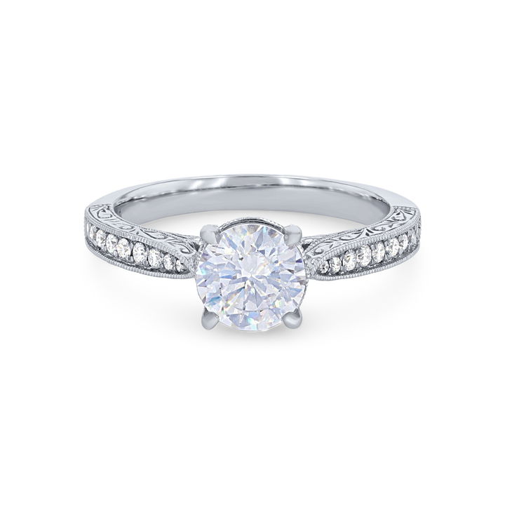 White Gold 14K Sylvie Engraved Milgrain Diamond Engagement Setting