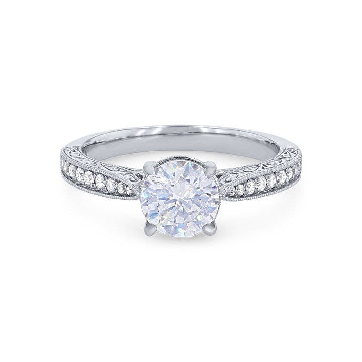 Sylvie Engraved Milgrain Diamond Engagement Setting In White Gold 14K