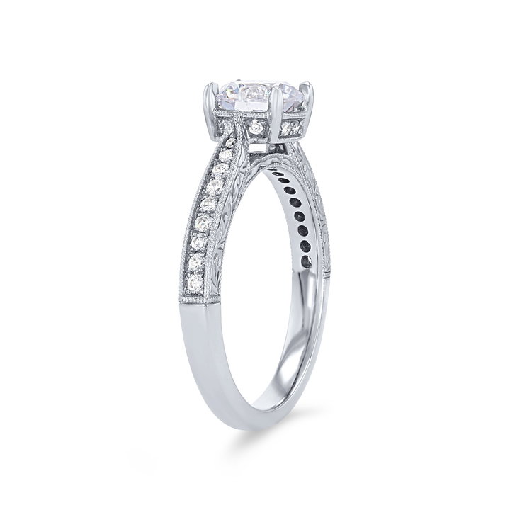 Sylvie Engraved Milgrain Diamond Engagement Setting In White Gold 14K