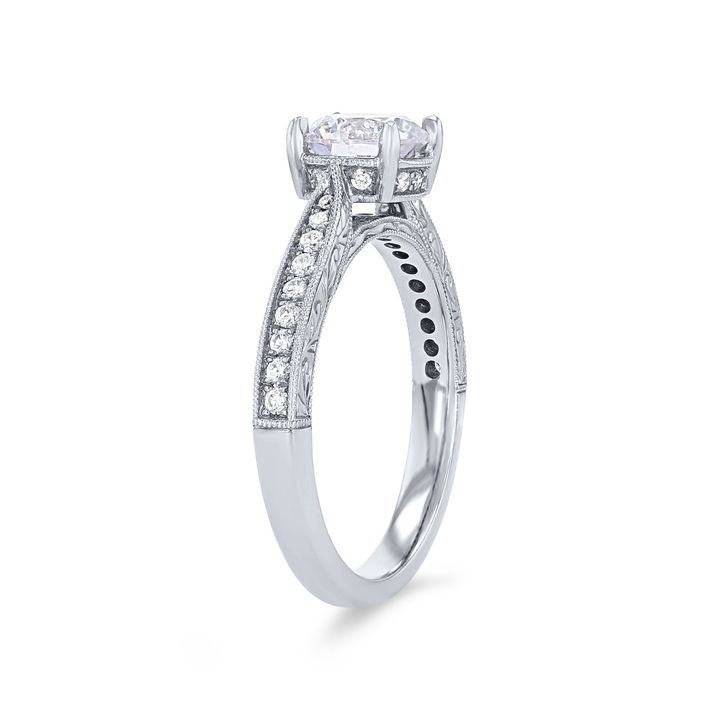 White Gold 14K Sylvie Engraved Milgrain Diamond Engagement Setting