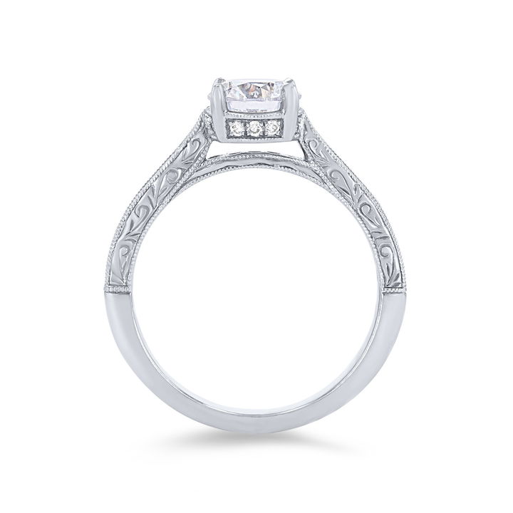 White Gold 14K Sylvie Engraved Milgrain Diamond Engagement Setting